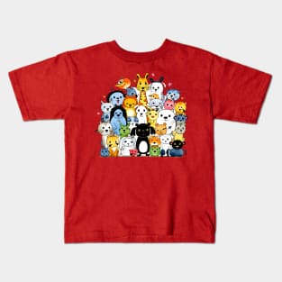 Joyous Congregation of Colorful Cartoon Animals Kids T-Shirt